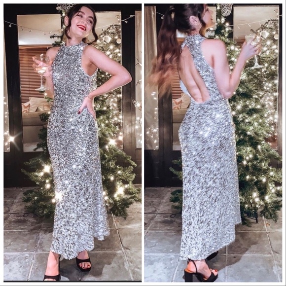 LAST NWT ZARA SILVER SEQUIN DRESS - Picture 2 of 15